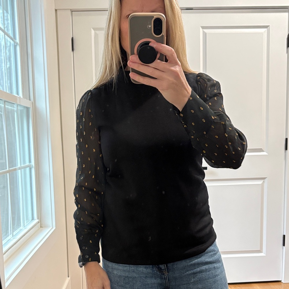 Ann Taylor Black Blouse with Gold Accents